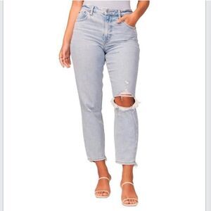 Abercrombie & Fitch SHORT Mom High Rise Distressed Denim Jeans Light Wash 27/4